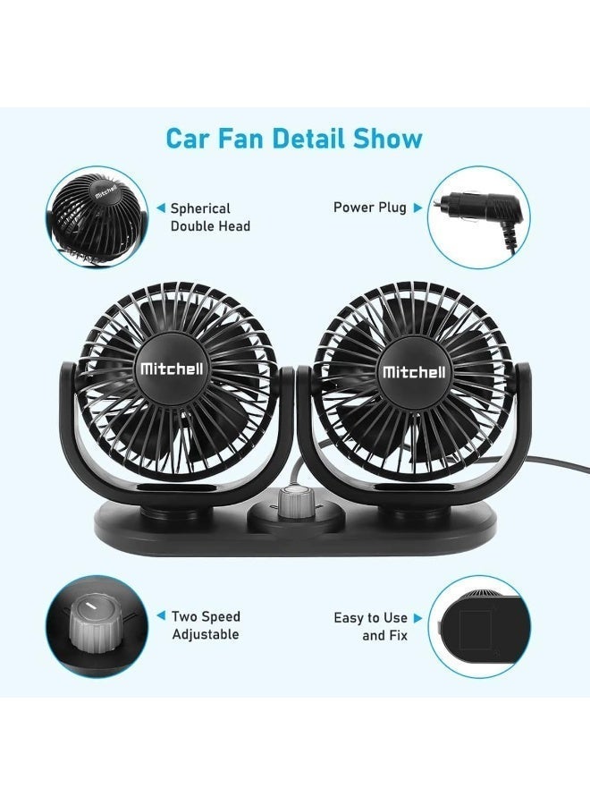 ميتشل مروحة تبريد سيارة ميتشل HX-T303C برأسين مقاس 4 بوصات تعمل بجهد 12 فولت - مروحتان مزدوجتان قابلتان للدوران 360 درجة، تدفق هواء قابل للتعديل بسرعتين، حامل قوي منخفض الضوضاء للوحة القيادة مع لاصق مزدوج الجوانب، قابس ولاعة سجائر للسيارات والشاحنات والمركبات الترفيهية - Image 5